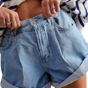 Free People Blue Jean Shorts High-Waisted Cuffed